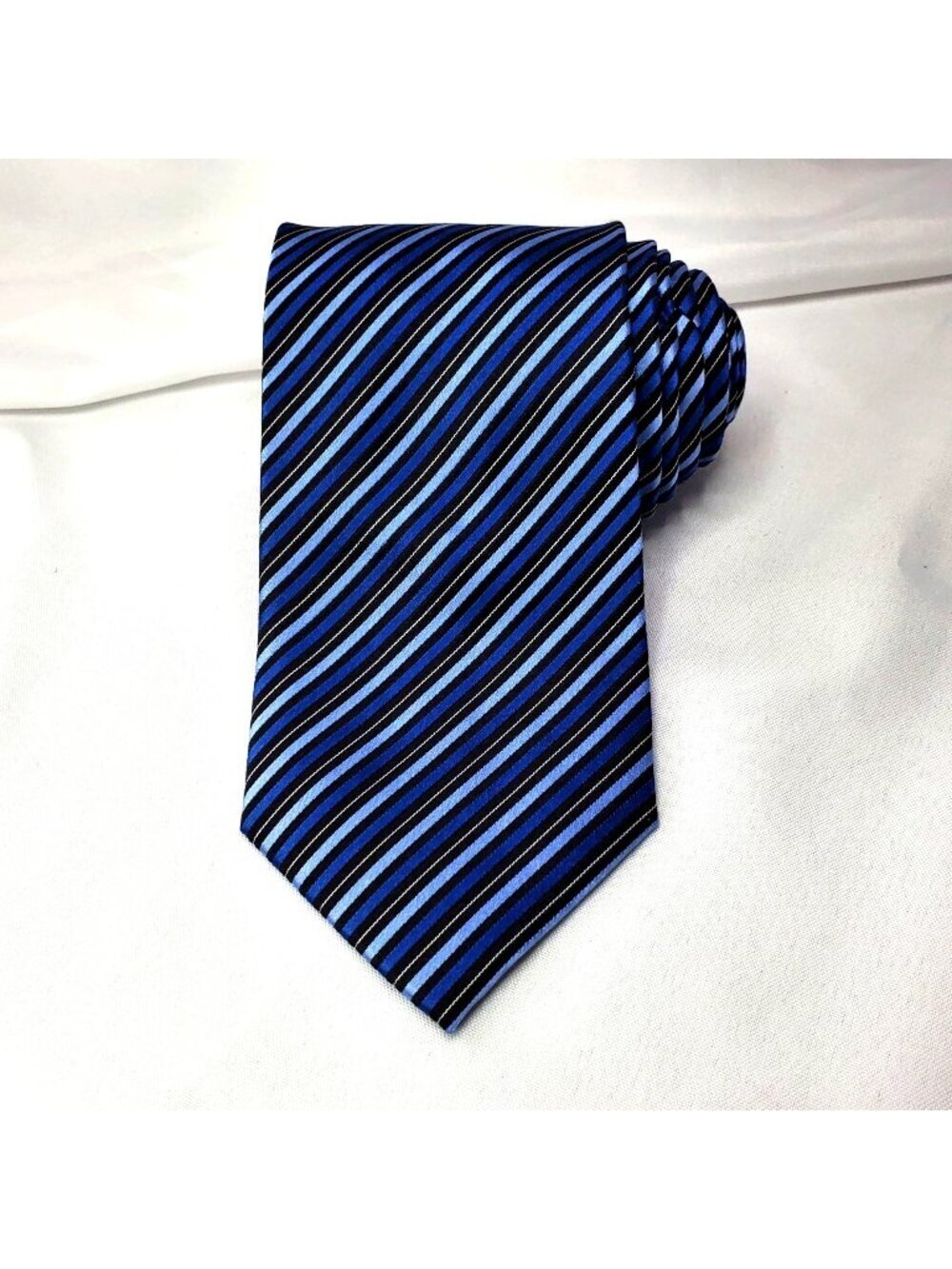 Alexandre London Savile Row Blue & Black Striped 100% Silk Tie 60.5" Long‎